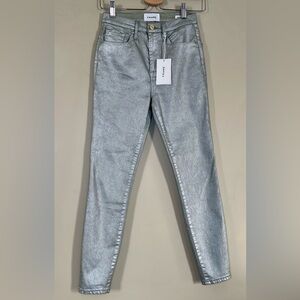 NTW FRAME DENIM ALI HIGH RISE SILVER METALLIC JEANS!